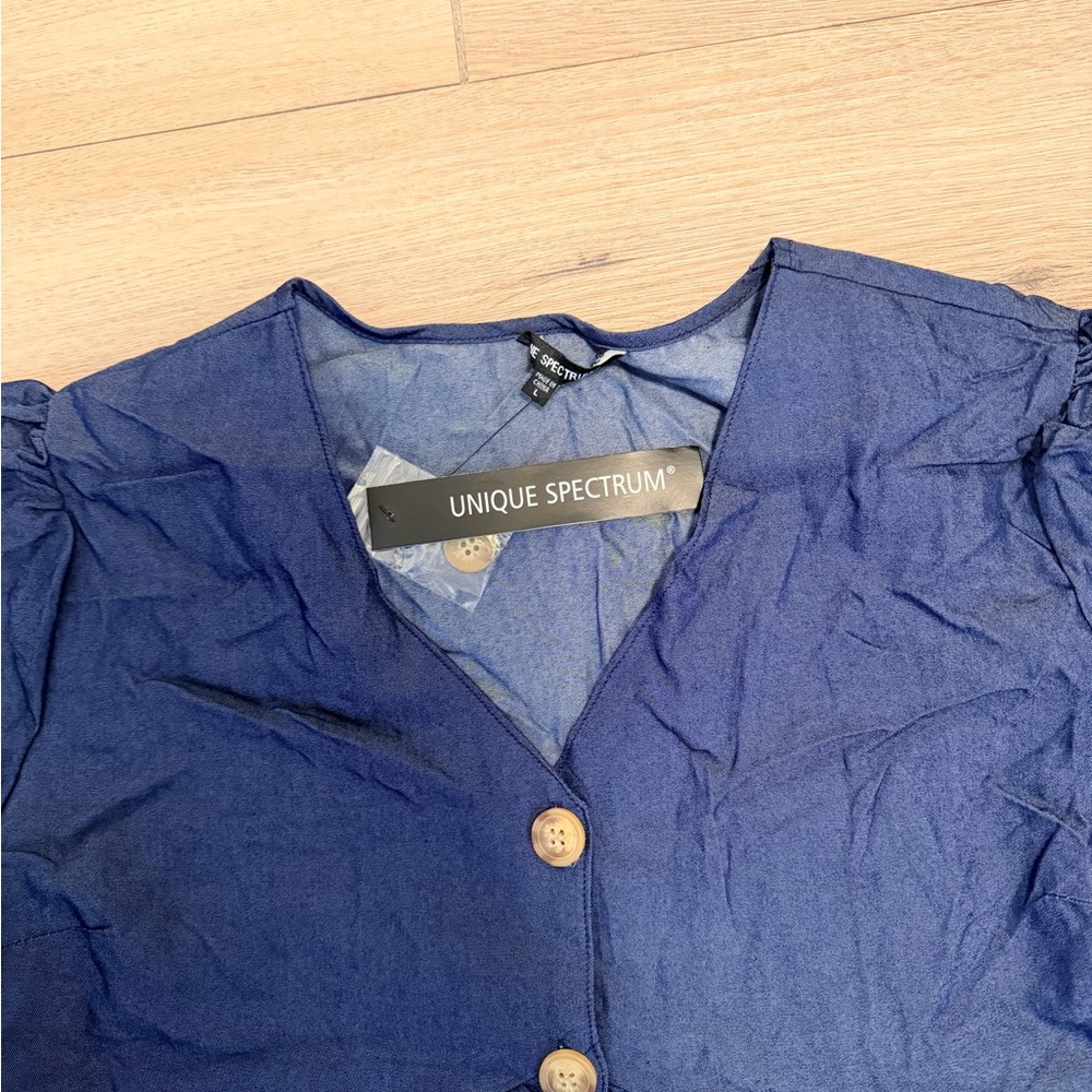 Unique Spectrum Navy Blouse with Button Detail - Picture 4 of 4